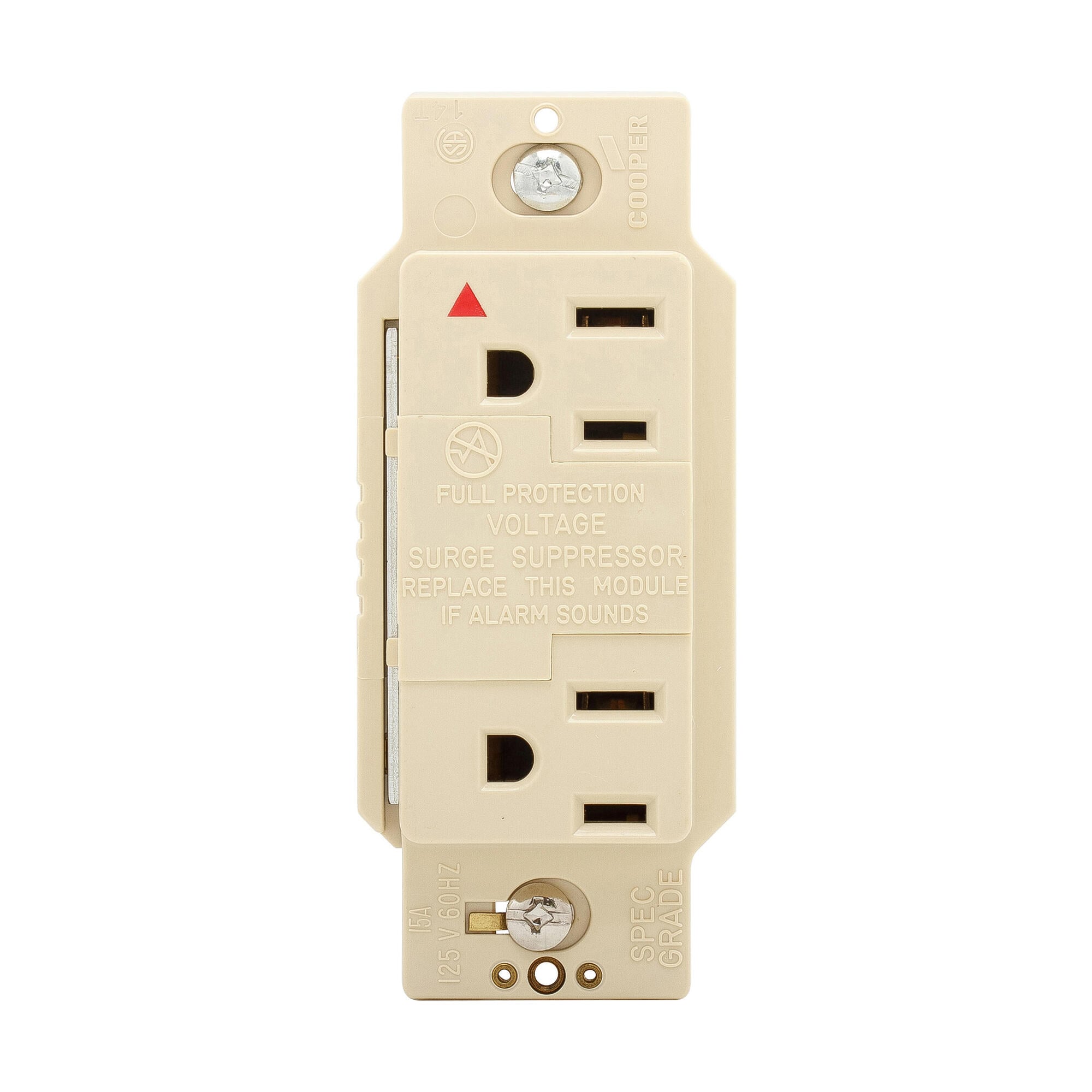 SurgeBloc IG1208V 2-Pole 3-Wire Duplex Isolated Grounding Straight Blade TVSS Surge Suppression Receptacle With Audible Alarm, 125 V AC, 15 A