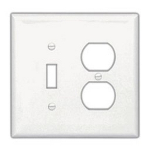 Eaton Combination wallplate, Gray, Toggle, Duplex receptacle Cutout, Polycarbonate, Two- gang, Mid-size