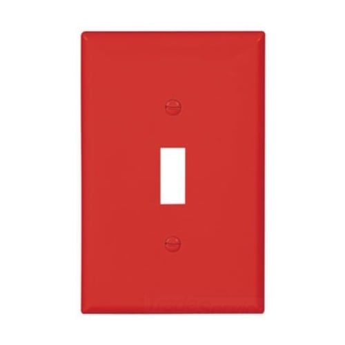 Eaton Toggle wallplate, Red, Toggle Cutout, Polycarbonate, Single- gang, Mid-size