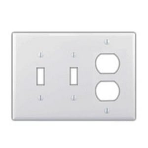 Eaton Combination wallplate, White, Toggle, Toggle, Decorator Cutout, Polycarbonate, Three- gang, Mid-size