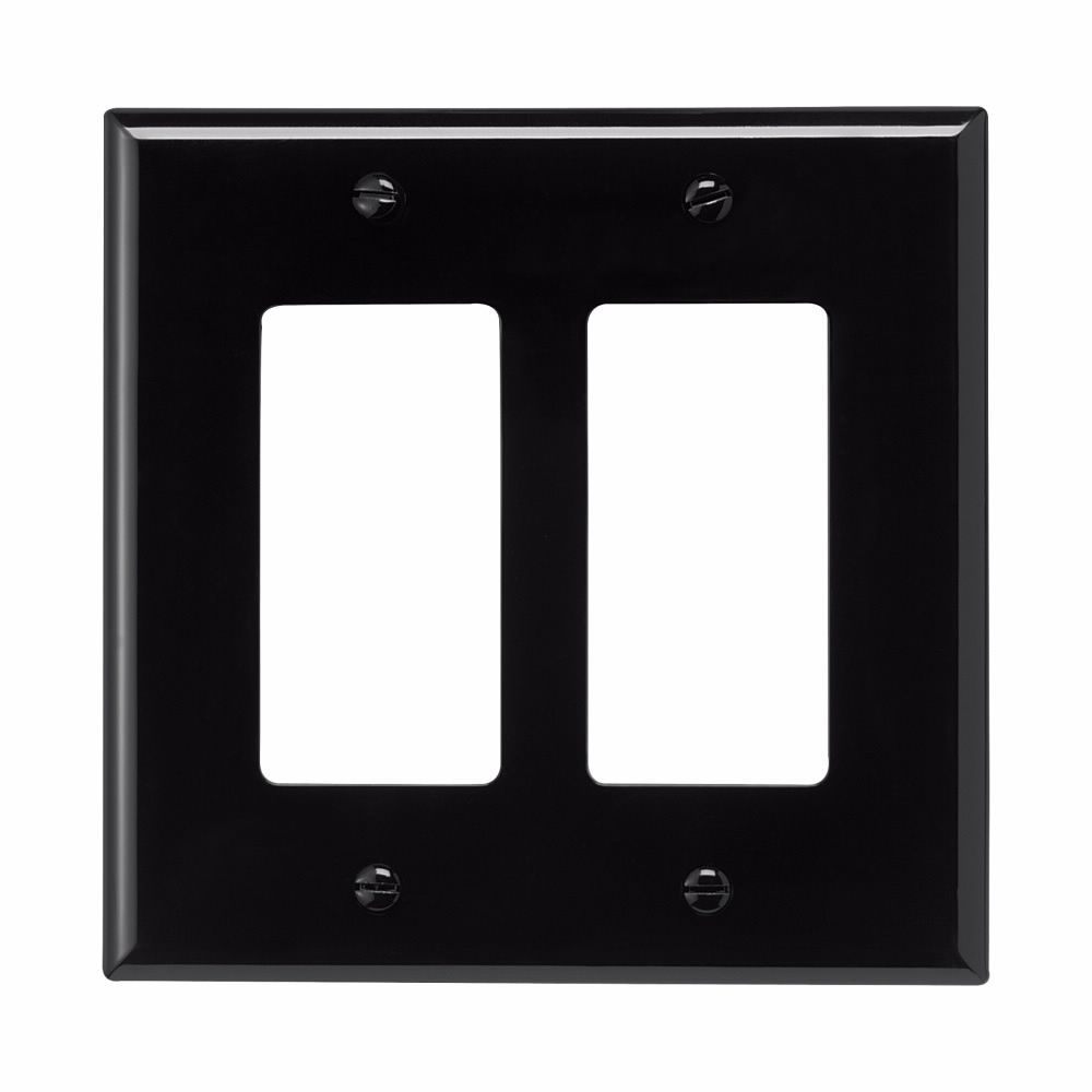 Eaton Decorator / GFCI wallplate, Black, Decorator Cutout, Polycarbonate, Two- gang, Mid-size