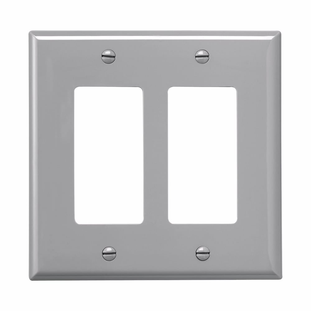 Eaton Decorator / GFCI wallplate, Gray, Decorator Cutout, Polycarbonate, Two- gang, Mid-size
