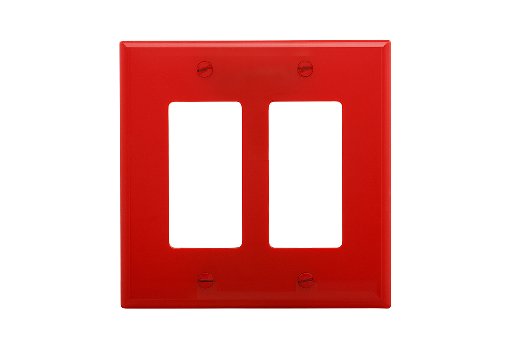Eaton Decorator / GFCI wallplate, Red, Decorator Cutout, Polycarbonate, Two- gang, Mid-size