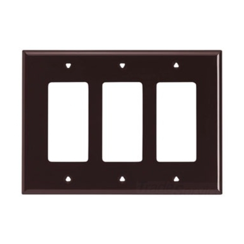 Eaton Decorator / GFCI wallplate, Brown, Decorator Cutout, Polycarbonate, Three- gang, Mid-size