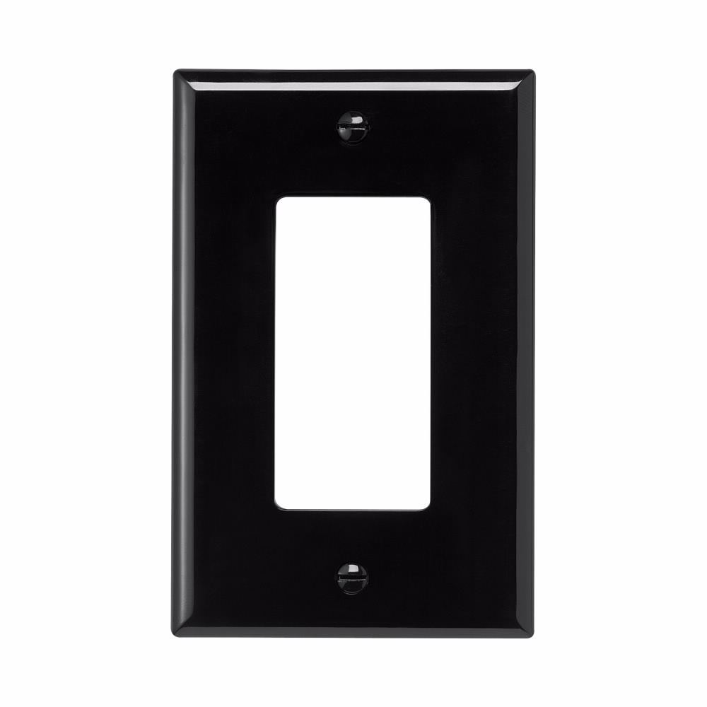 Eaton Decorator / GFCI wallplate, Black, Decorator Cutout, Polycarbonate, Single- gang, Mid-size