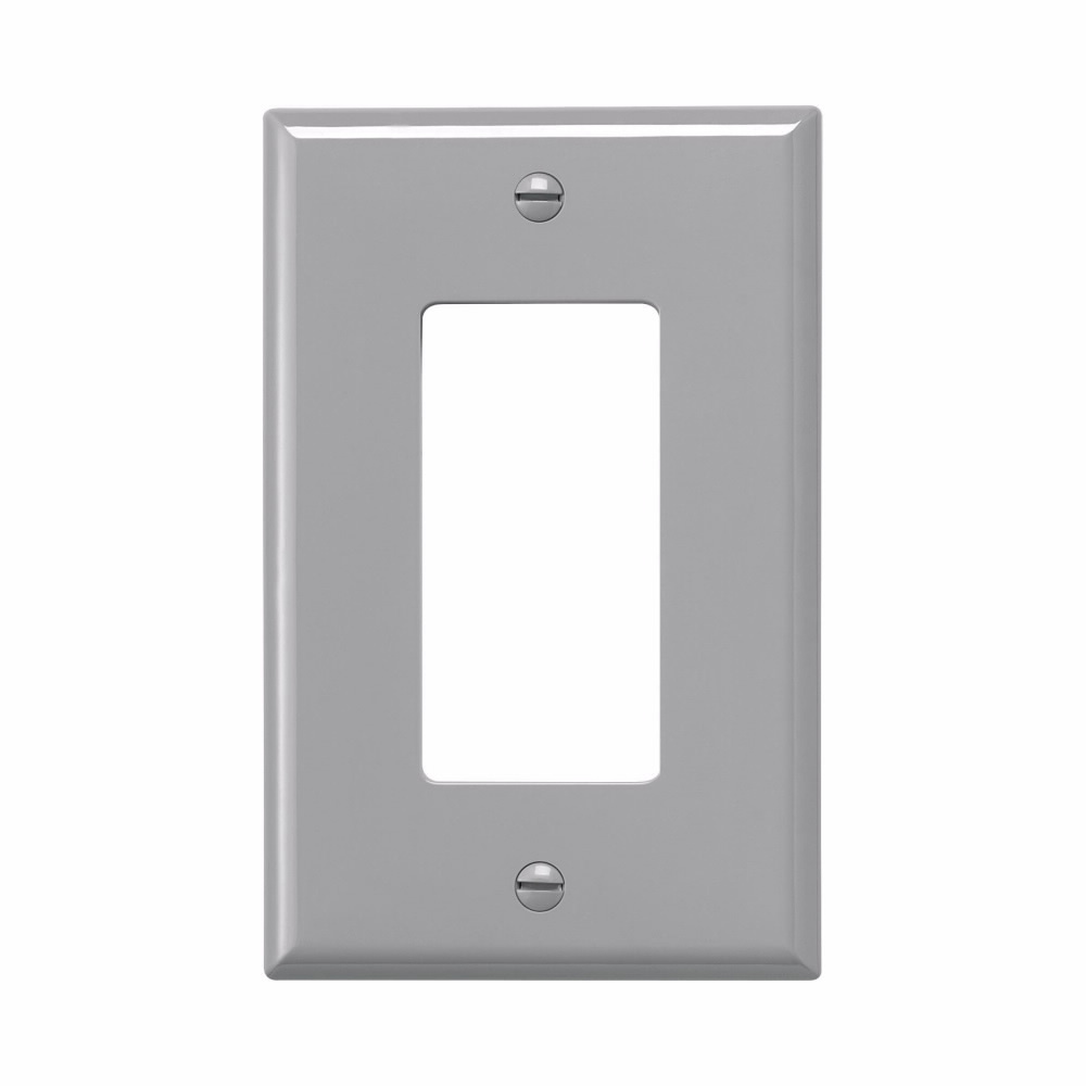Eaton Decorator / GFCI wallplate, Gray, Decorator Cutout, Polycarbonate, Single- gang, Mid-size