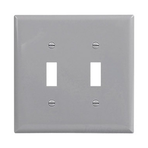 Eaton Toggle wallplate, Gray, Toggle Cutout, Polycarbonate, Two- gang, Mid-size