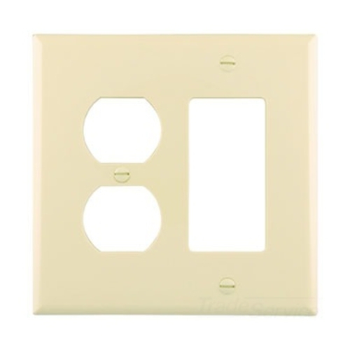 Eaton Duplex receptacle wallplate, Gray, Duplex receptacle Cutout, Polycarbonate, Two- gang, Mid-size
