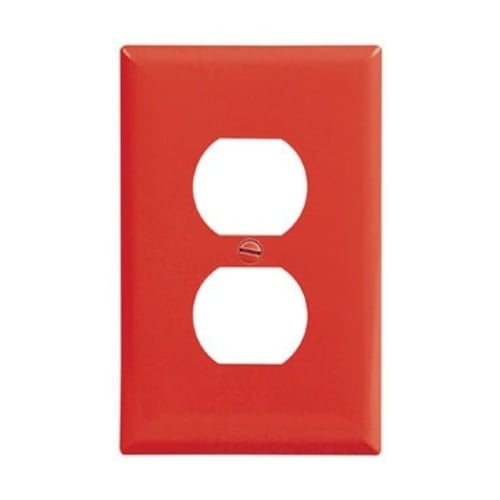 Eaton Duplex receptacle wallplate, Red, Duplex receptacle Cutout, Polycarbonate, Single- gang, Mid-size