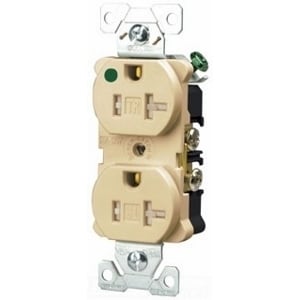 Eaton Arrow Hart heavy-duty hospital grade duplex receptacle, #14-10 AWG, 20A, Healthcare, Flush, 125V, Back and side, Gray, Brass, Impact-resistant nylon face, PVC body, 5-20R, Duplex, Screw, Nylon, Core pack