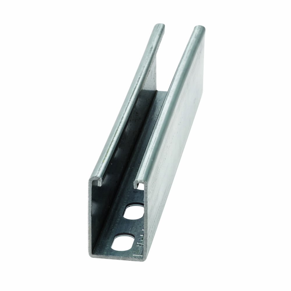 B12SH-120GLV Slotted Single Metal Framing Channel, 10 ft L 1-5/8 in W 2-7/16 in D 12 ga THK, ASTM A653 Stainless Steel Cold Formed Low Carbon Steel, Pre-Galvanized, Domestic