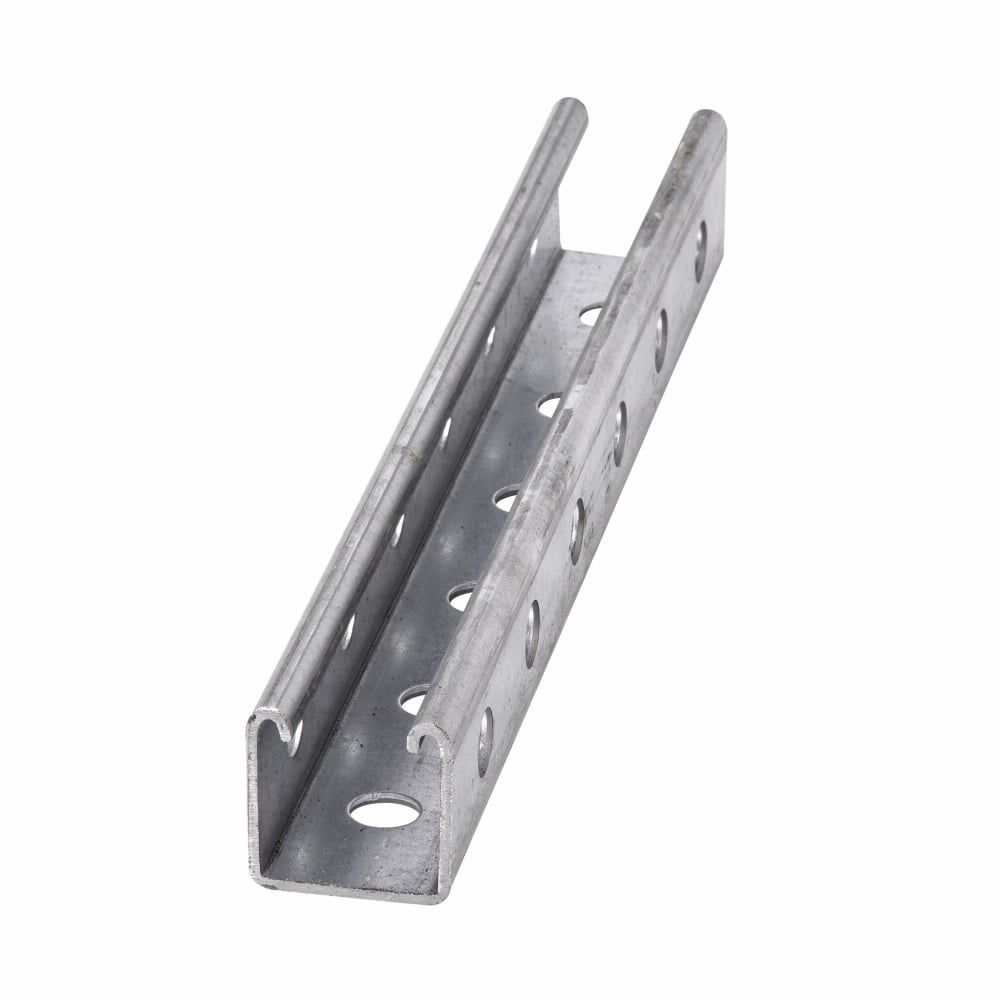 B22TH-120GLV Channel Hole Pattern, 10 ft L 1-5/8 in W 1-5/8 in D 12 ga THK, Cold Formed Low Carbon Steel, Pre-Galvanized, Domestic