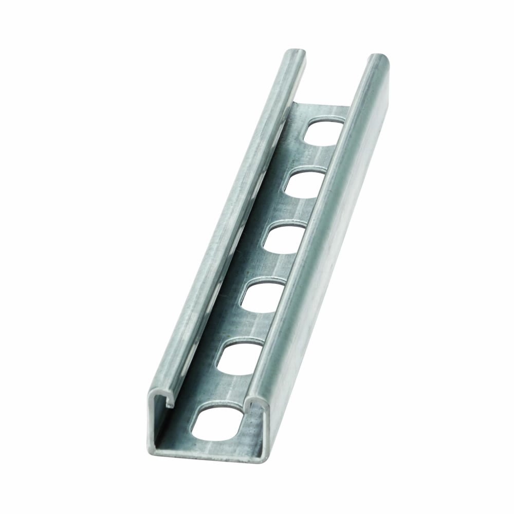 B42SH-120GLV Slotted Single Metal Framing Channel, 10 ft L 1-5/8 in W 1 in D 12 ga THK, ASTM A653 Stainless Steel Cold Formed Low Carbon Steel, Pre-Galvanized, Domestic