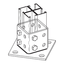 B570AGRN Square Closed Post Base, 4 Channel, 45 deg Centered Offset Channel Position, 3-1/2 in H Base, For Use With 4 Channel Combination, Steel