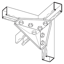 B663GRN 90 deg Gusseted Corner Angle, 7 Holes, 5-3/8 in W x 7/32 in THK, Steel