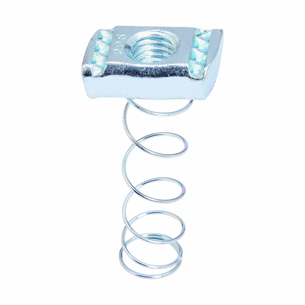 N721ZN 700 Standard Spring Nut With Spring, #8-32 Thread, 1/4 in THK, For Use With B11 and B12 Series Tall Channel, Strut Fitting and Bolted Framing, Steel