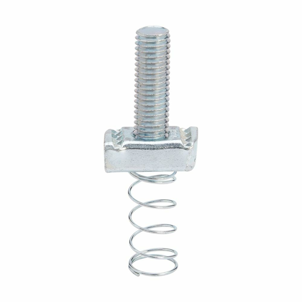 SN225-1 1/4ZN 200 Standard Stud Nut With Spring, For Use With B22, B24, B26 and B32 Series Medium Channel, 1/2 in THK, 1/2-13 Thread, 1-1/4 in L Stud, Steel