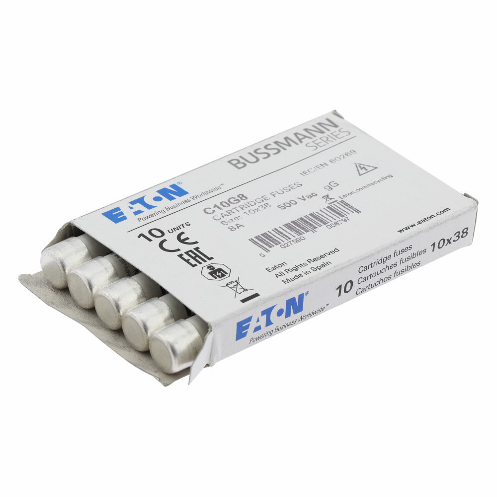 C10G8 Cylindrical Low Voltage Time Delay Fuse, 8 A, 500 V, 32 A Interrupt, Class: GL/GG/C, Cylindrical Body