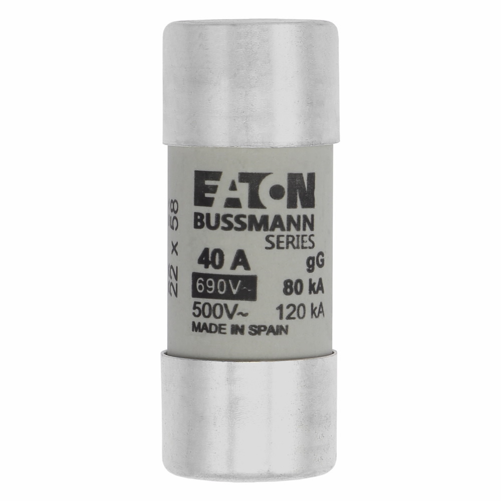 C22G40 Cylindrical Low Voltage Time Delay Fuse, 40 A, 690 V, 125 A Interrupt, Class: GL/GG/C, Cylindrical Body