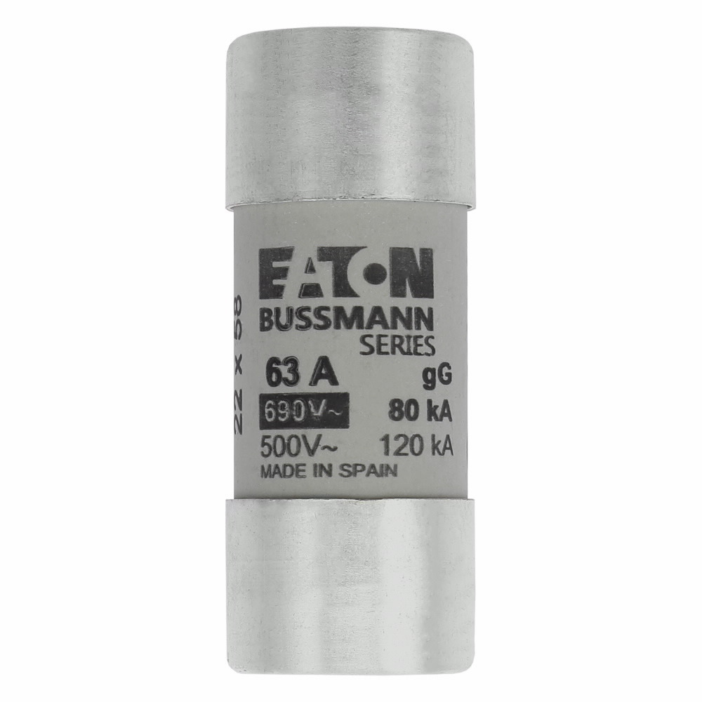 C22G63 Cylindrical Low Voltage Time Delay Fuse, 63 A, 690 V AC, 125 A Interrupt, Class: GL/GG/C, Cylindrical Body