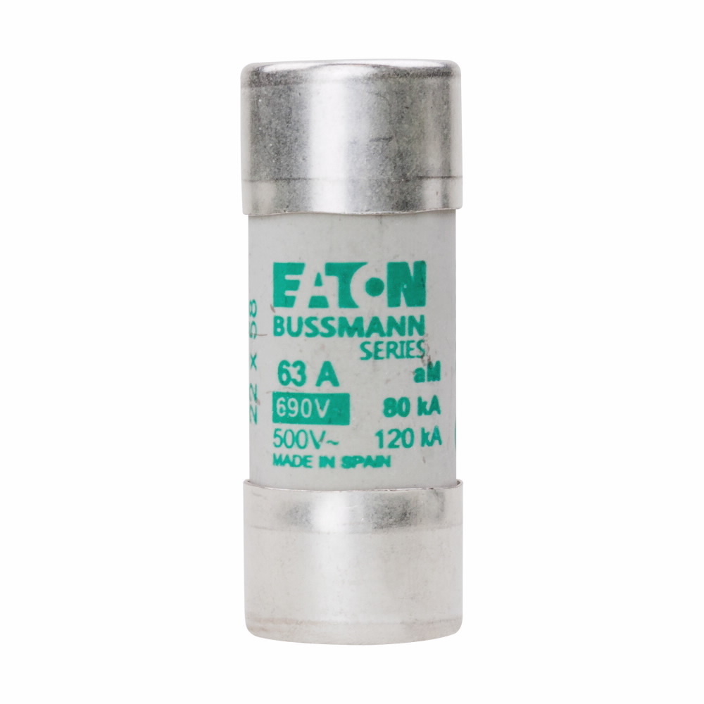 C22M63 Cylindrical Low Voltage Fuse, 63 A, 690 V, 80 kA Interrupt, Class: aM, Cylindrical Body