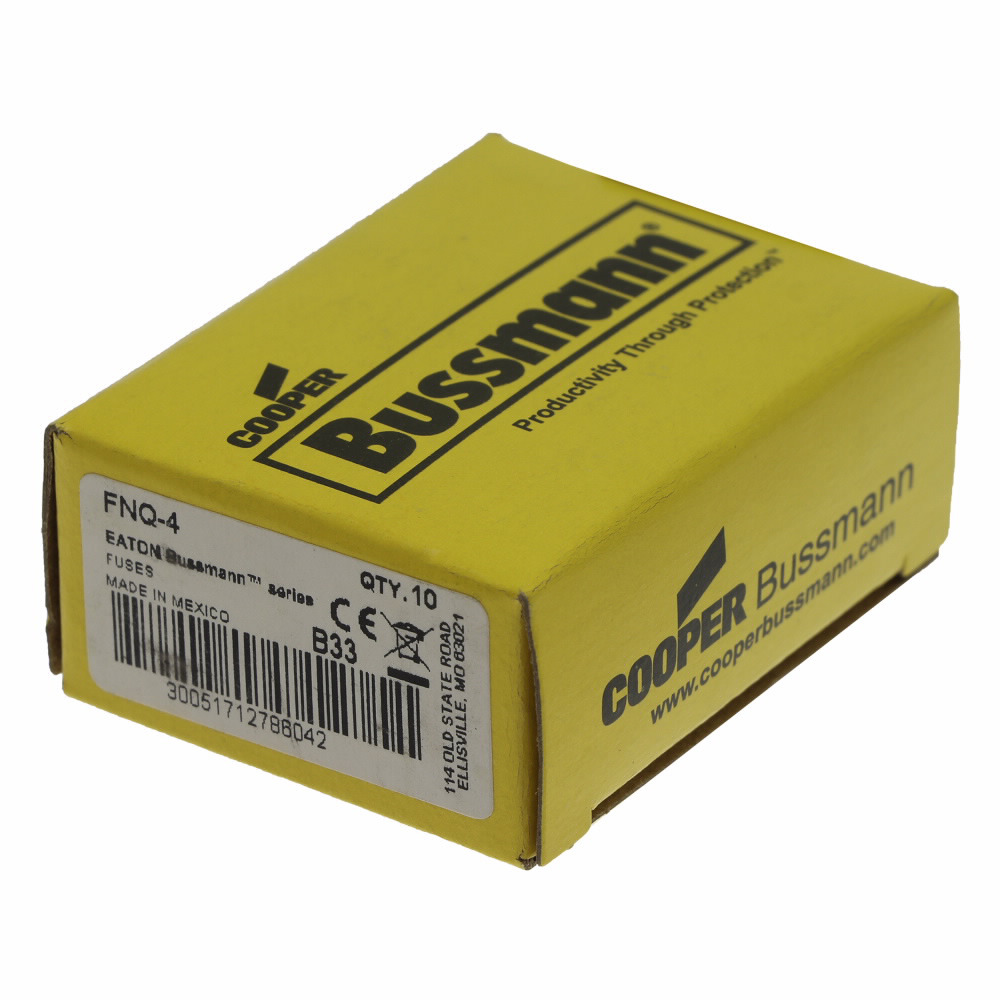 FNQ-4 Tron Time Delay Fuse, 4 A, 500 V AC, 10 kAIC Interrupt, Class: Supplemental, Cartridge Body