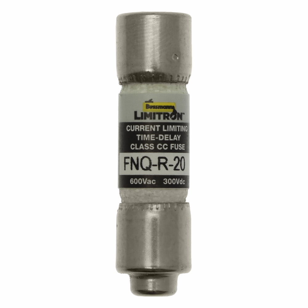 FNQ-R-20 CC-Tron Time Delay Fuse, 20 A, 600 V AC/300 V DC, 20/200 kA Interrupt, CC Class, Cylindrical Body