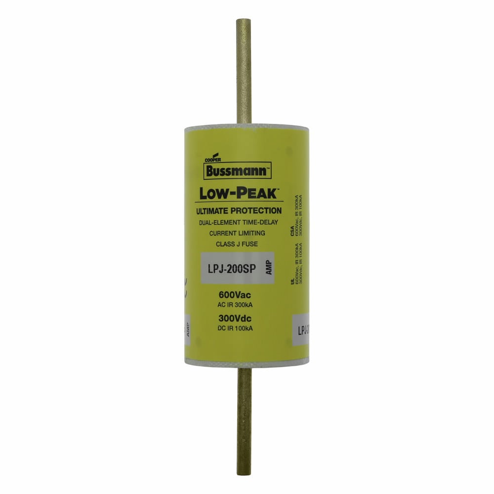 Eaton Bussmann series LPJ fuse, Low-peak fuse, 125 A, Dual, Class J, Non-indicating, Bolted blade end x bolted blade end, Time delay,Current-limiting, 10 sec at 500%, 300 kAIC at 600 V,100 kAIC Vdc, Standard, 600 V, 300 Vdc
