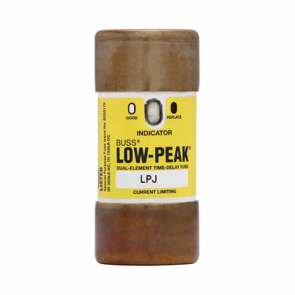 LPJ-45SPI Low-Peak Current Limiting Time Delay Fuse, 45 A, 600 V AC/300 V DC, 300/100 kAIC Interrupt, J Class, Cylindrical Body