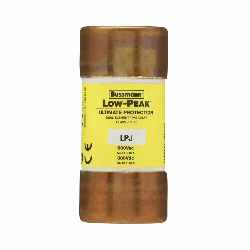 LPJ-60SP Low-Peak Current Limiting Time Delay Fuse, 60 A, 600 V AC/300 V DC, 100/300 kA Interrupt, J Class, Cylindrical Body
