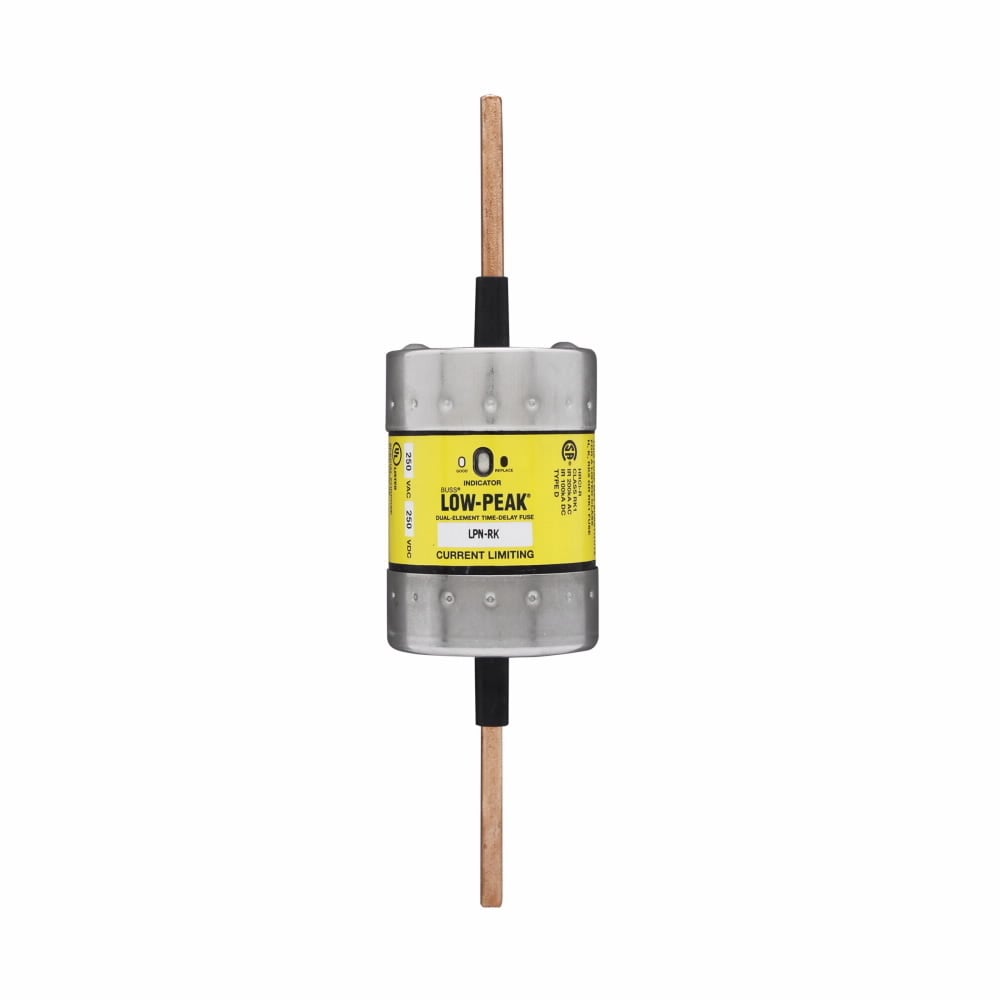 Eaton Bussmann series LPN-RK fuse, Low-peak fuse, 250 A, Dual, Class RK1, With Indicator, Time delay,Current-limiting, 100 kAIC at 250 Vdc,300 kAIC at 250 V, Standard, 1, 250 V, 250 Vdc