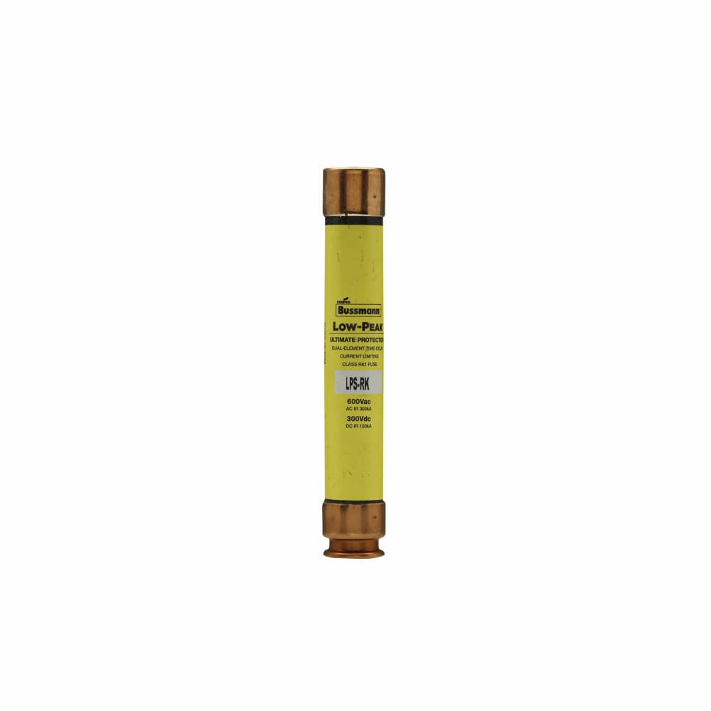 Eaton Bussmann series LPS-RK fuse, Low-peak fuse, 2 A, Dual, RK1, Non-indicating, Ferrule end x ferrule end, Time delay,Current-limiting, 10 sec at 500%, 100 kAIC at 300 Vdc,300 kAIC at 600 V, Standard, 10, 600 V, 300 Vdc