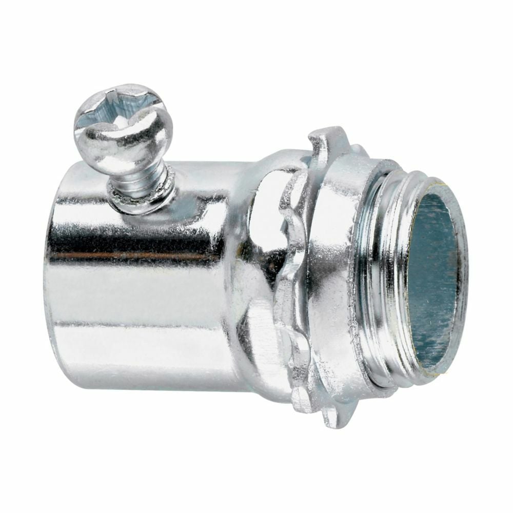 450S Non-Insulated Setscrew Straight Threaded Connector, 1/2 in Trade, For Use With EMT Conduit, Steel, Zinc Plated