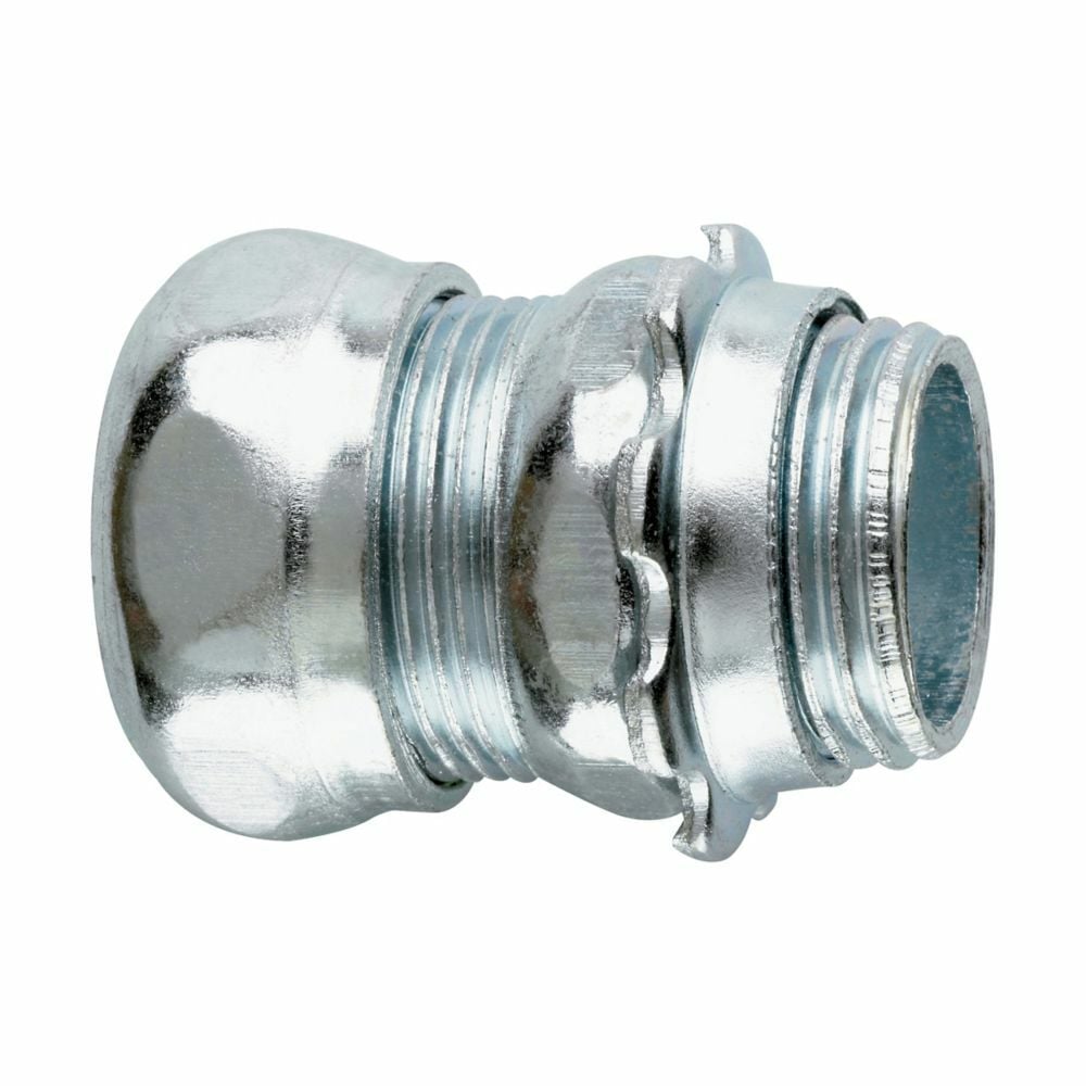 651S Non-Insulated Straight Compression Connector, 3/4 in Trade, For Use With EMT Conduit, Steel, Zinc Plated