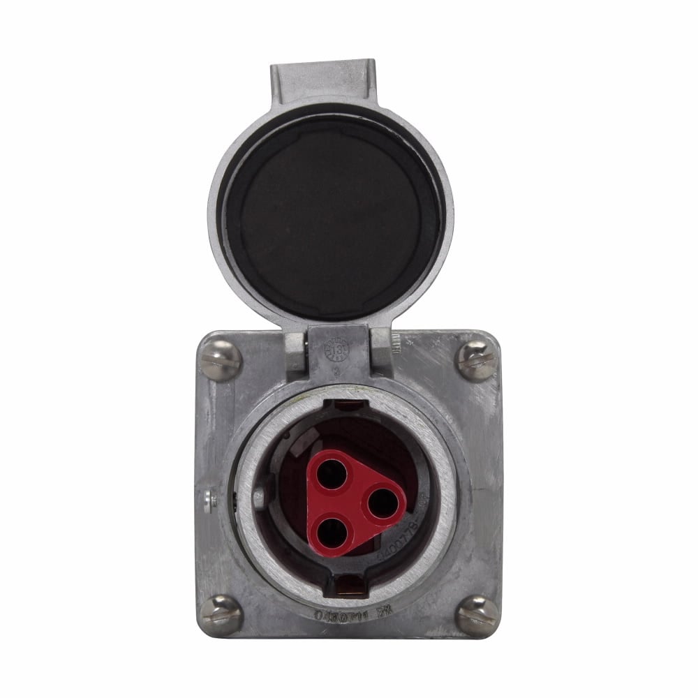 AR642 S22 Heavy Duty Spring Door Reversed Contacts Pin and Sleeve Receptacle Housing, 600 VAC/250 VDC, 60 A, 4 Poles, 3 Wires, Aluminum