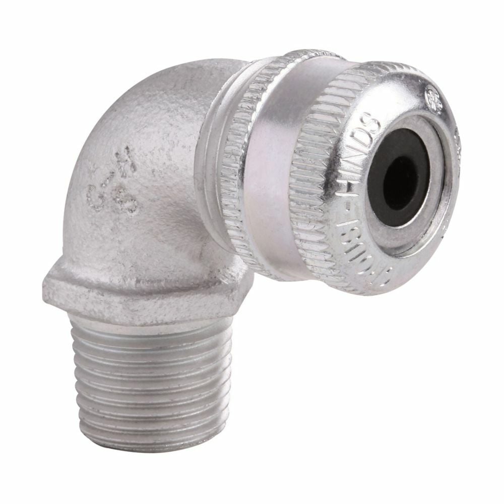 CGE192 SG 90 deg Flexible Cable Gland Connector, 1/2 in Trade, 1/8 to 1/4 in Cable Openings, Feraloy Iron Alloy, Electro-Galvanized