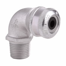 CGE294 SG 90 deg Flexible Cable Gland Connector, 3/4 in Trade, 3/8 to 1/2 in Cable Openings, Feraloy Iron Alloy, Electro-Galvanized