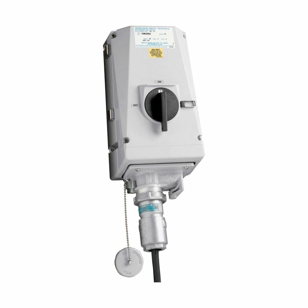 CSR3352 Arktite Fused Non-Metallic Interlocked Receptacle, 250/600 VAC, 30 A, 4 Poles, 3 Wires