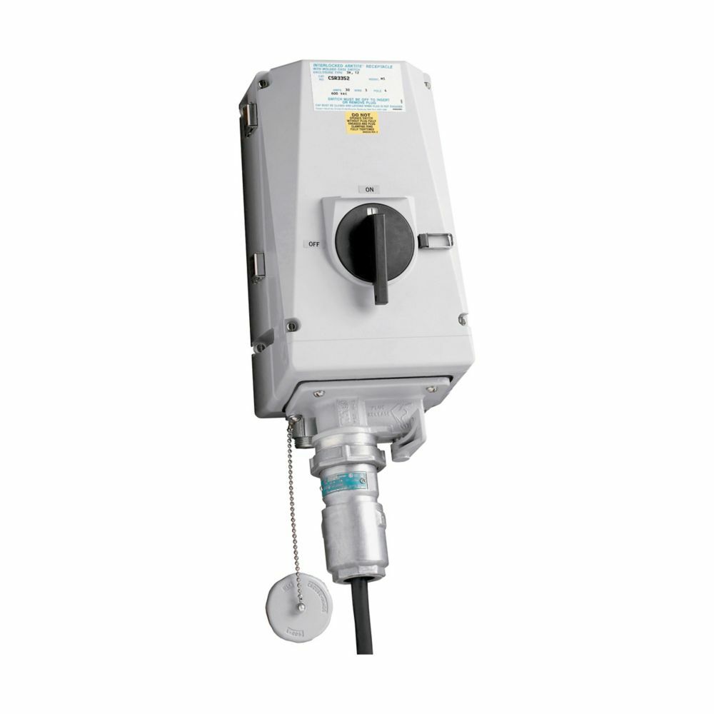 CSR33542 Arktite Non-Fused Non-Metallic Interlocked Receptacle, 250/600 VAC, 30 A, 4 Poles, 3 Wires