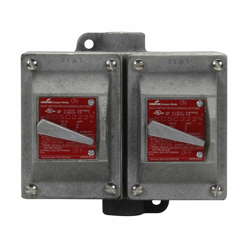 EDS2229 FlexStation 2-Gang Dead End Factory Sealed Heavy Duty Snap Switch Control Station With Snap Switch, 3/4 in Hub, 120/277 VAC, 20 A, NEMA 3/7B/7C/7D/9E/9F/9G NEMA Rating