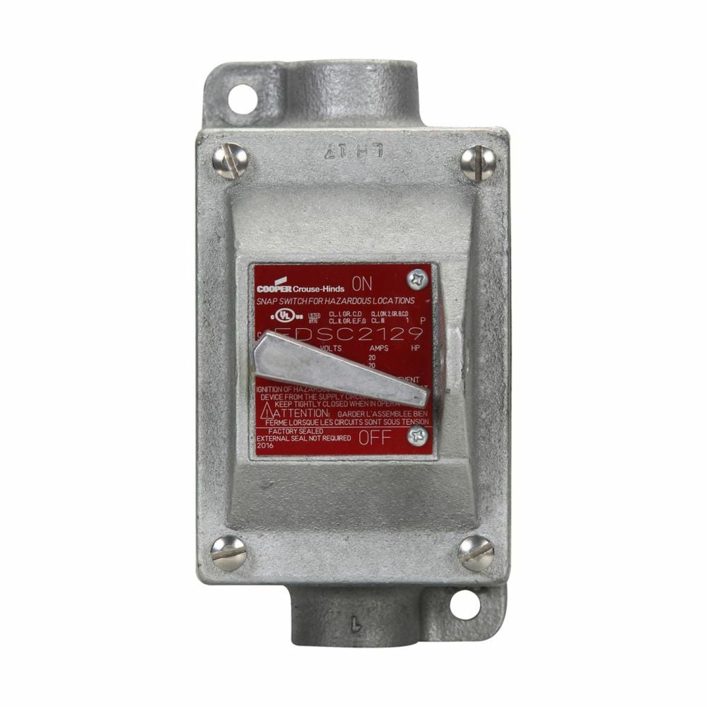 EDSC2129 FlexStation 1-Gang Dust-Ignitionproof Explosionproof Factory-Sealed Through-Feed Snap Switch Control Station With Snap Switch, (2) 3/4 in Hub, 120/277 VAC, 20 A, NEMA 3/7B/7C/7D/9E/9F/9G NEMA Rating