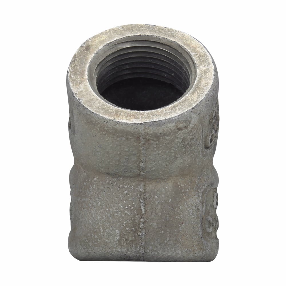 EL1 EL Series Female Conduit Elbow, 1/2 in Trade, 45 deg, Ductile Iron/Feraloy Iron Alloy, Aluminum Acrylic Painted/Electro-Galvanized