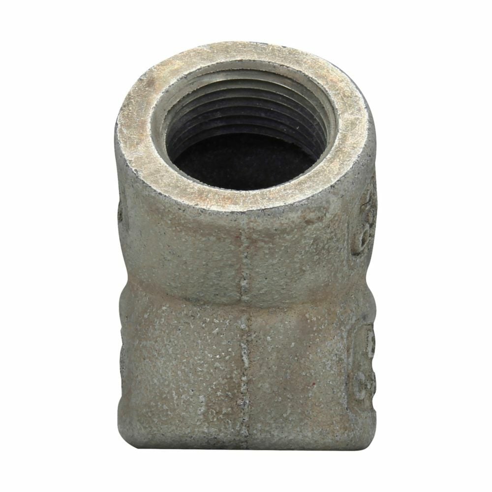 EL6 EL Series Female Conduit Elbow, 2 in Trade, 45 deg, Ductile Iron/Feraloy Iron Alloy, Aluminum Acrylic Painted/Electro-Galvanized