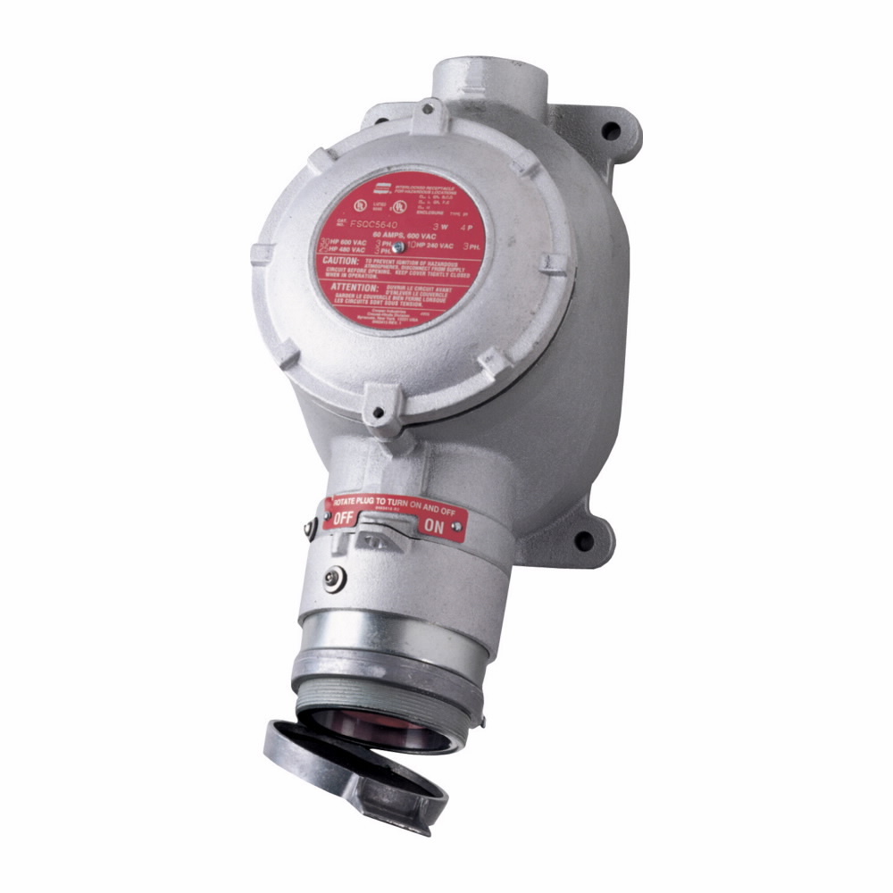FSQC5640 Arktite Explosionproof Through-Feed Interlocked Receptacle With 3-Pole 60 A Switch, Spring Door, 125 to 600 VAC, 60 A, 4 Poles, 3 Wires