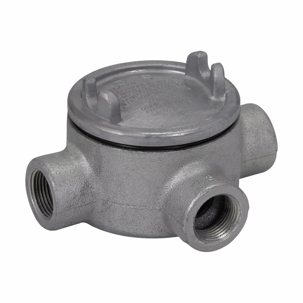 GUAT47SA Condulet Shape T Conduit Outlet Box With Cover, 1-1/4 in, 3-5/8 in Cover Opening, 27.5 cu-in Capacity, Natural