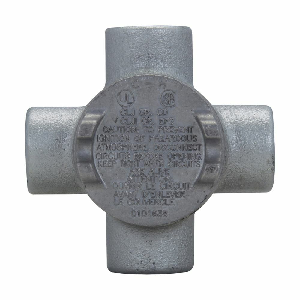 GUAX16SA Condulet Shape X Conduit Outlet Box With Cover, 1/2 in, 3 in Cover Opening, Natural