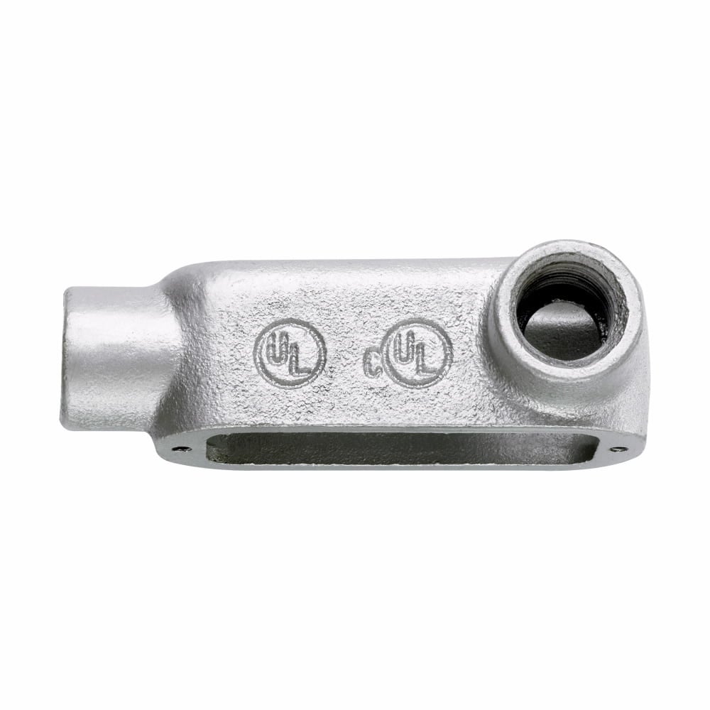 LR150M Condulet Type LR Conduit Outlet Body, 1-1/2 in Hub, 5 Form, 35.3 cu-in Capacity, Malleable Iron, Aluminum Acrylic Painted/Electro-Galvanized