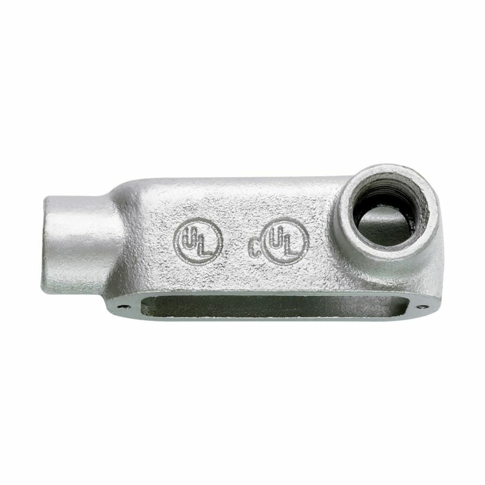 LR200M Condulet Type LR Conduit Outlet Body, 2 in Hub, 5 Form, 68 cu-in Capacity, Malleable Iron, Aluminum Acrylic Painted/Electro-Galvanized