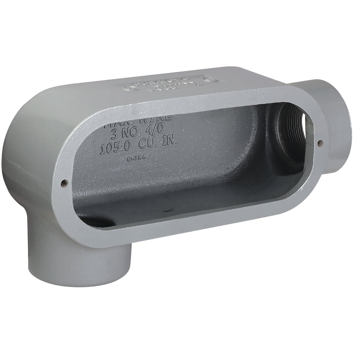 LR28 Condulet Type LR Conduit Outlet Body, 3/4 in Hub, 8 Form, 8 cu-in Capacity, Feraloy Iron Alloy, Aluminum Acrylic Painted/Electro-Galvanized
