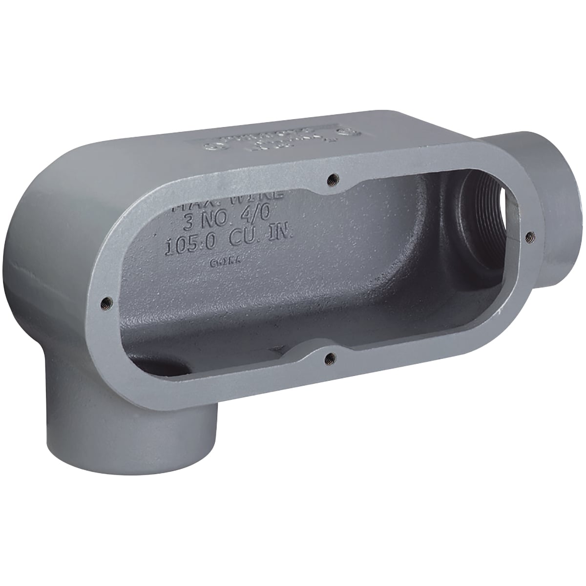 LR58 Condulet Type LR Conduit Outlet Body, 1-1/2 in Hub, 8 Form, Feraloy Iron Alloy, Aluminum Acrylic Painted/Electro-Galvanized